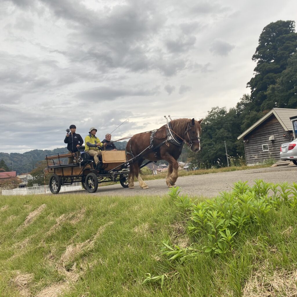 Un écolier japonais accueille les stagiaires d'attelage